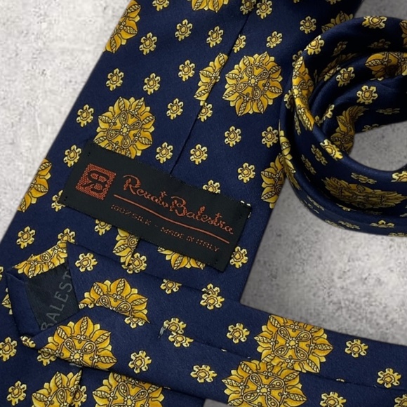RENATO BALESTRA Navy/Gold Floral Art Silk LUXURY Tie ITALY - Picture 3 of 5